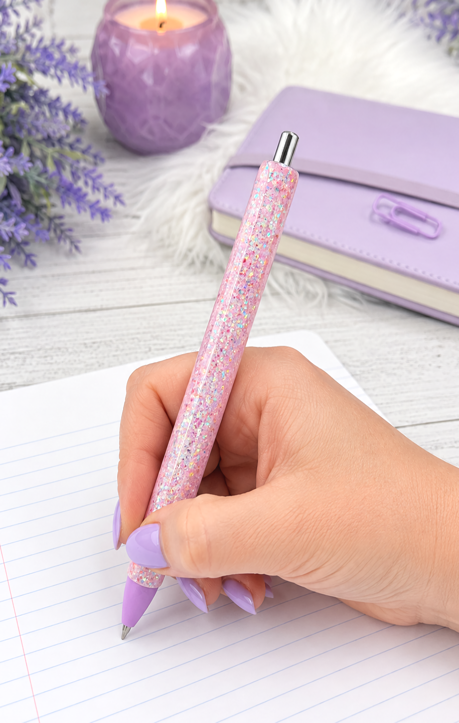 Handmade Pink glitter pen with free refill
