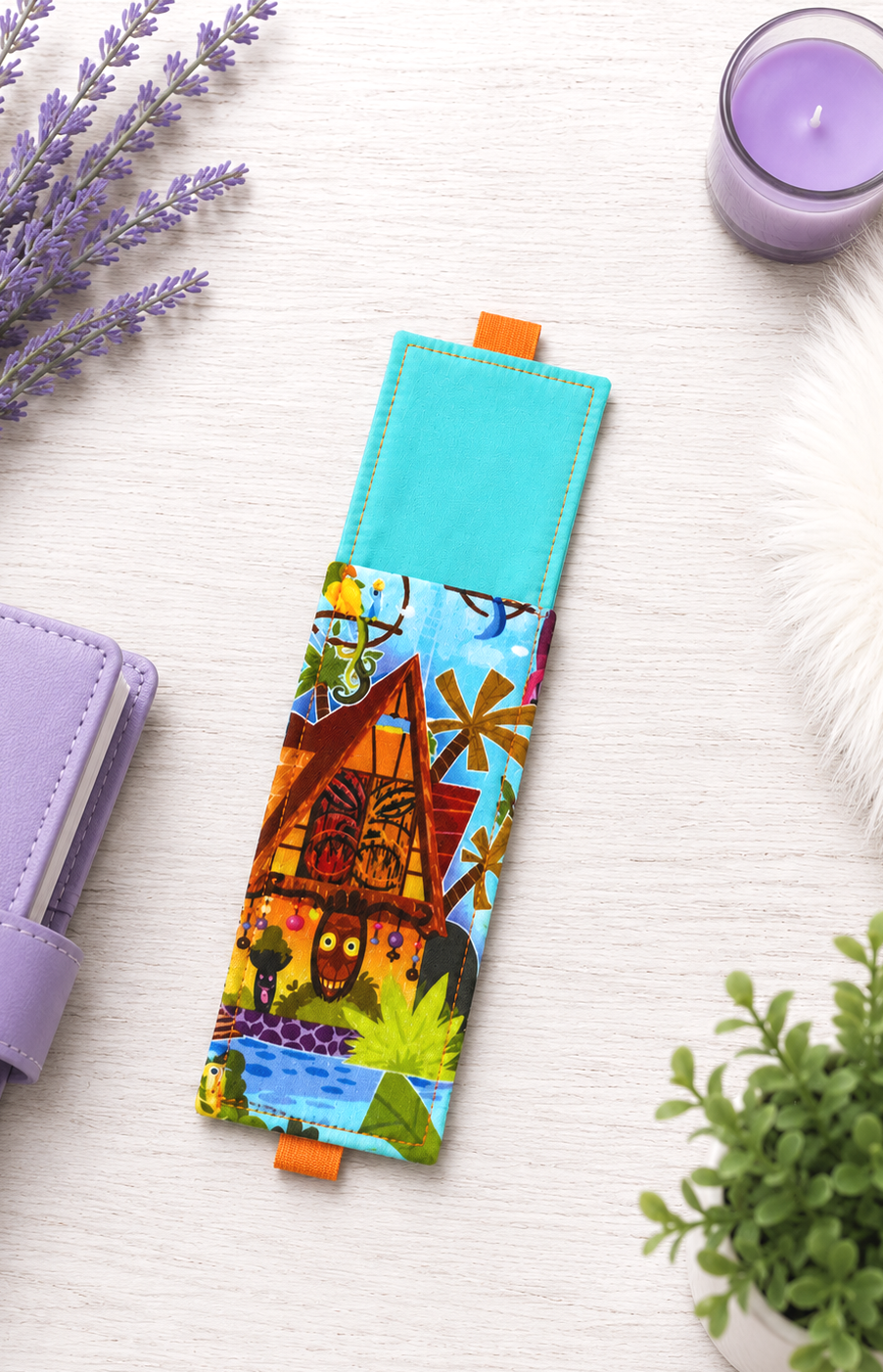 Handsewn Disney Tiki Room  Fabric  Bookmark with Accessory Pocket 2