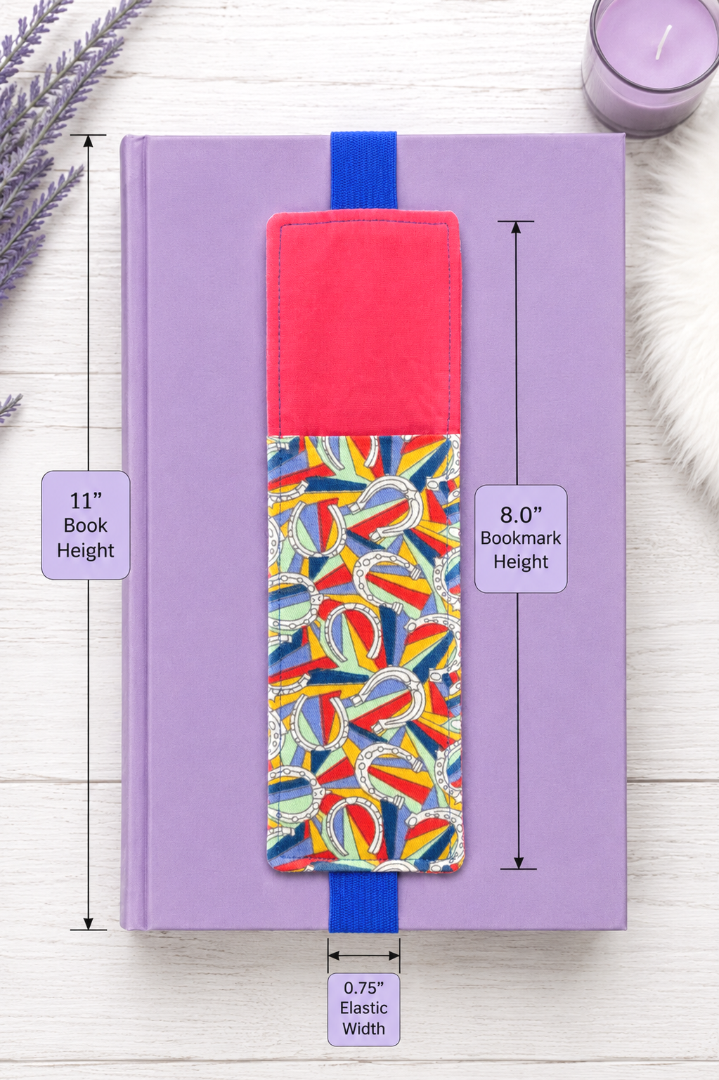 Handsewn Colorful Horseshoes Fabric Bookmark with Accessory Pocket