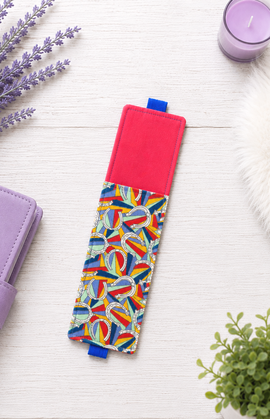 Handsewn Colorful Horseshoes Fabric Bookmark with Accessory Pocket