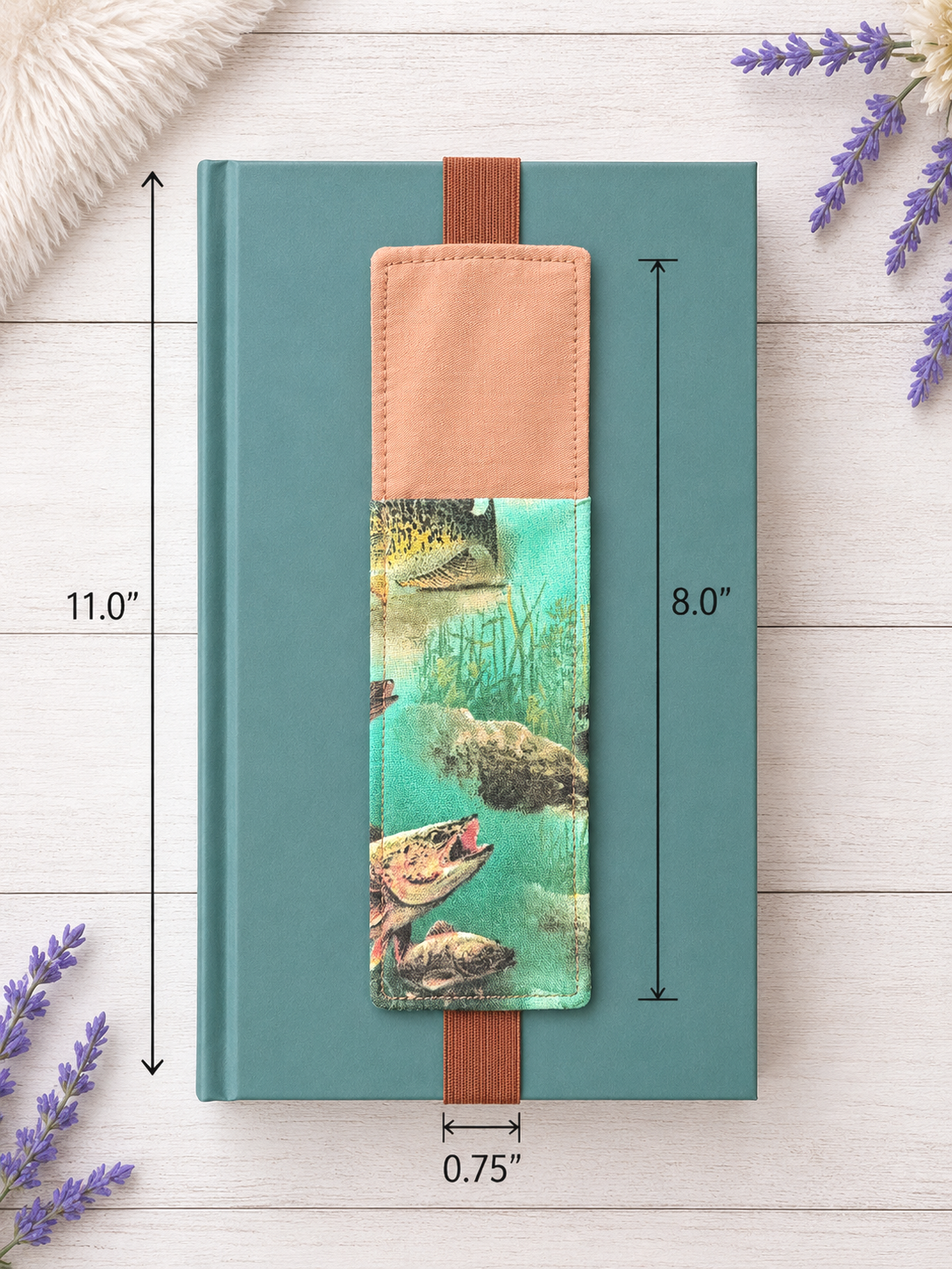 Handsewn Fishing Themed Fabric Bookmark with Accessory Pocket