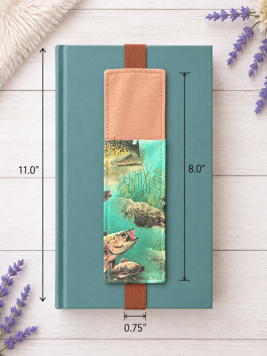 Handsewn Fishing Themed Fabric Bookmark with Accessory Pocket