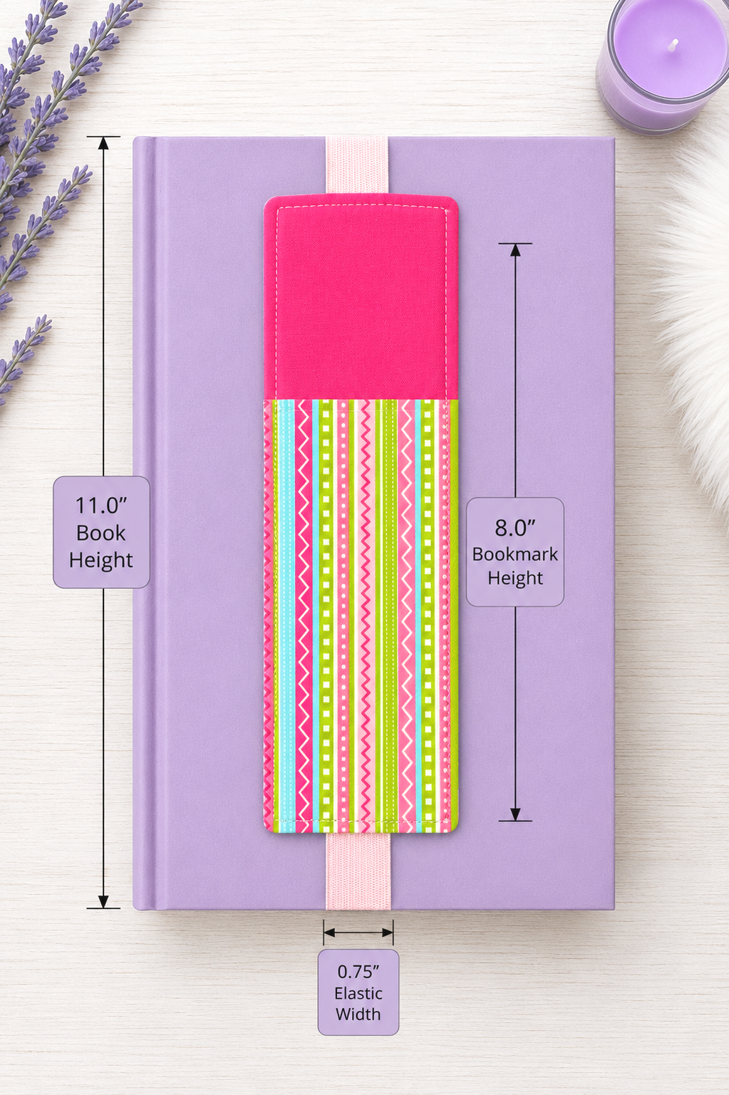 Handsewn Colorful Zig Zag Fabric Bookmark with Accessory Pocket 2