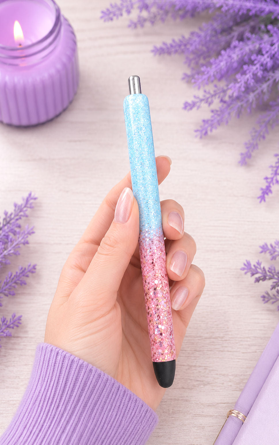 Handmade Pink and Blue ombre glitter pen with free refill