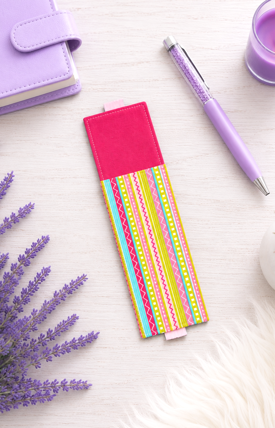 Handsewn Colorful Zig Zag Fabric Bookmark with Accessory Pocket 2