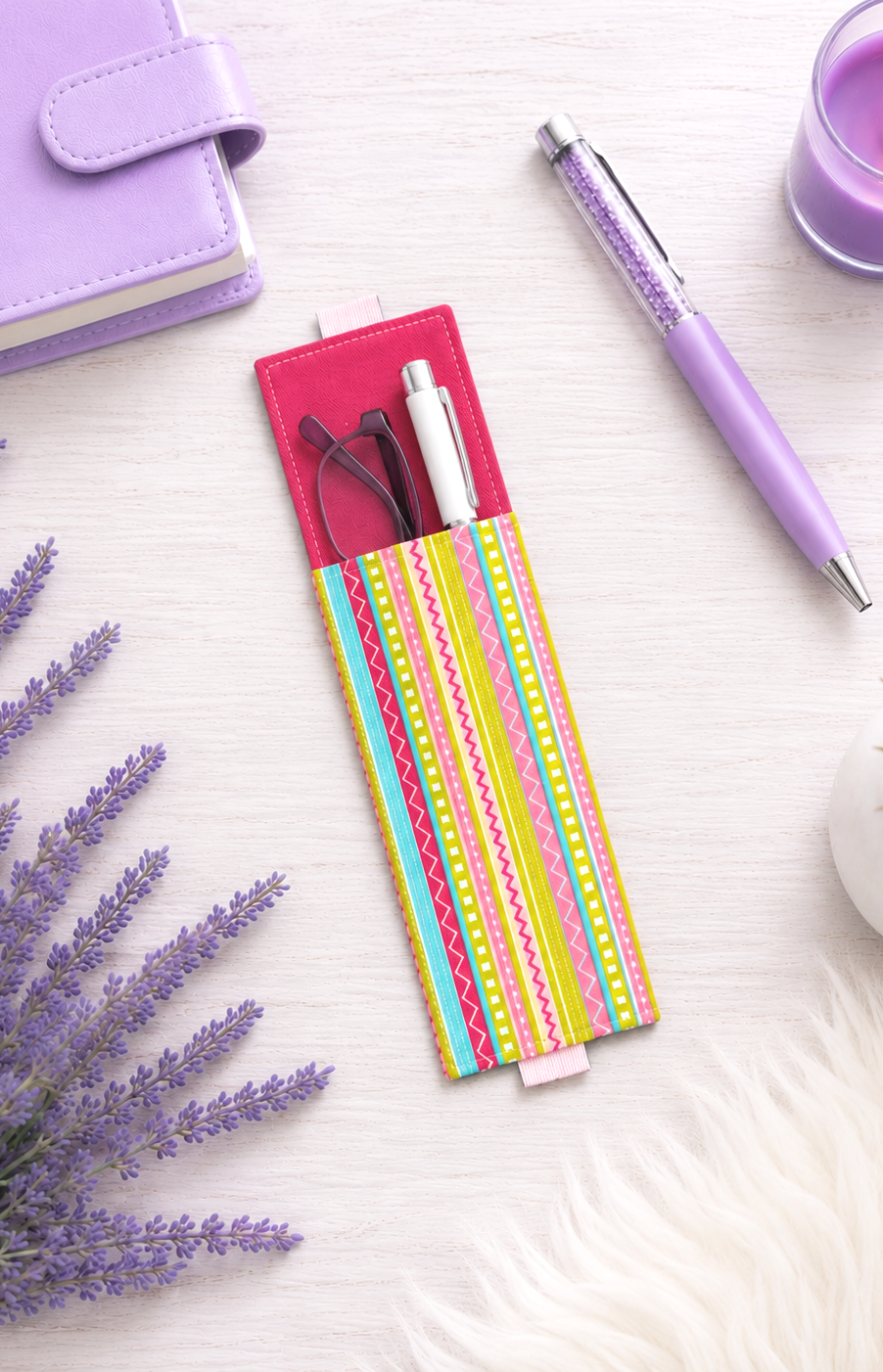 Handsewn Colorful Zig Zag Fabric Bookmark with Accessory Pocket 2