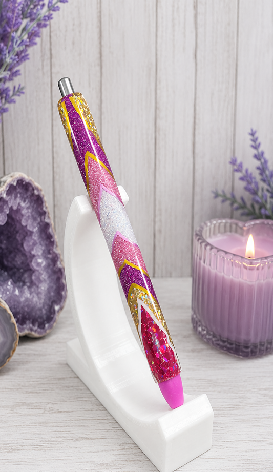 Handmade Pink and Gold Geode design glitter pen with free refill