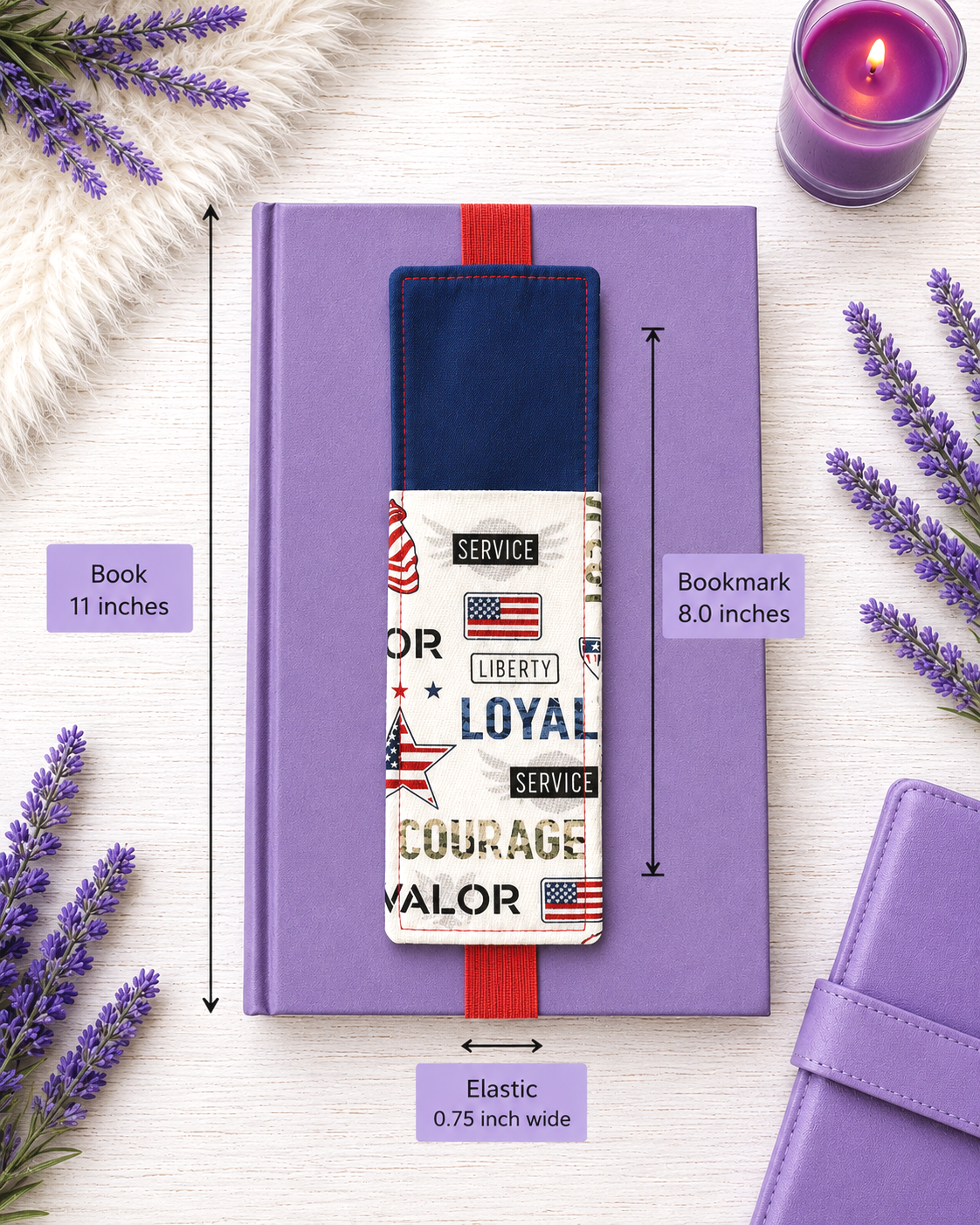 Handsewn Military Patriotic Fabric Bookmark with Accessory Pocket