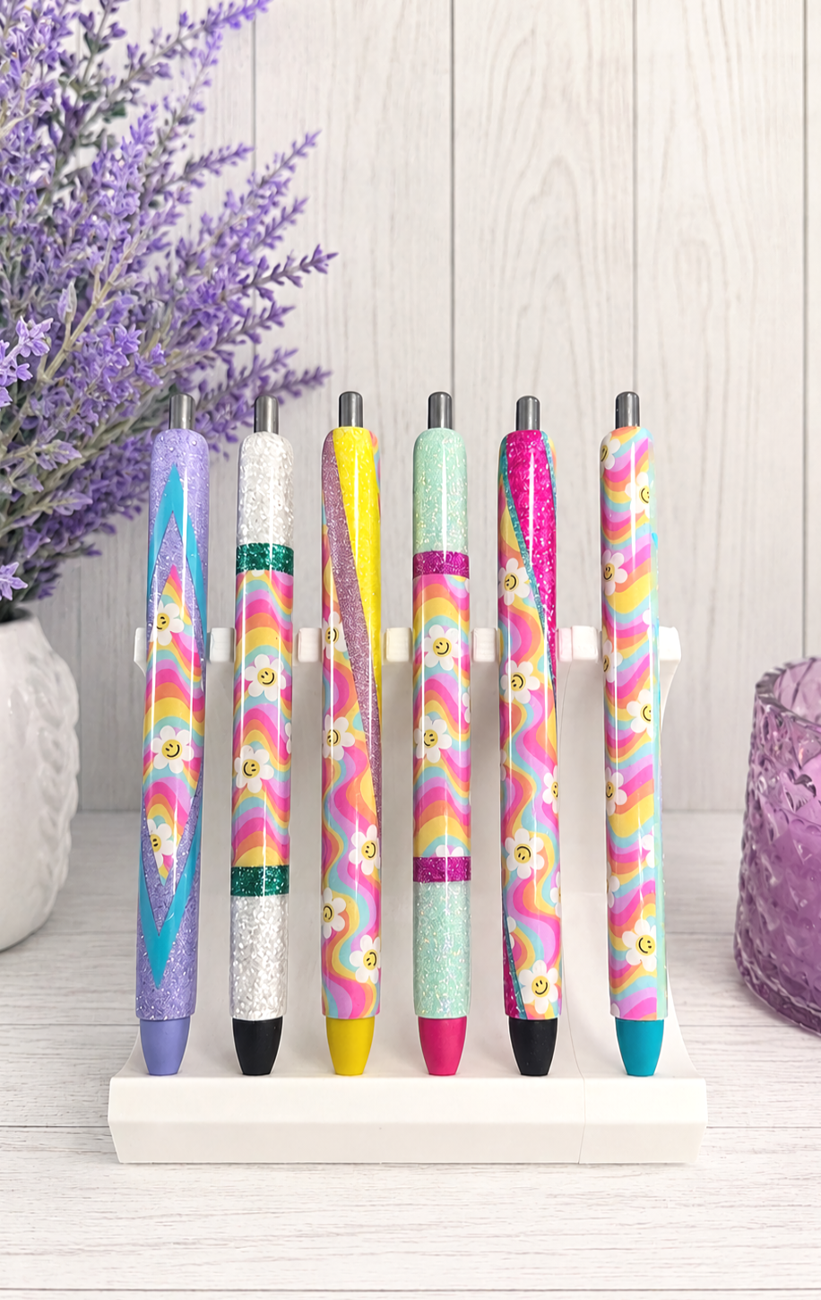 Handmade Retro Smiley Faces Half Wrap glitter pen with free refill