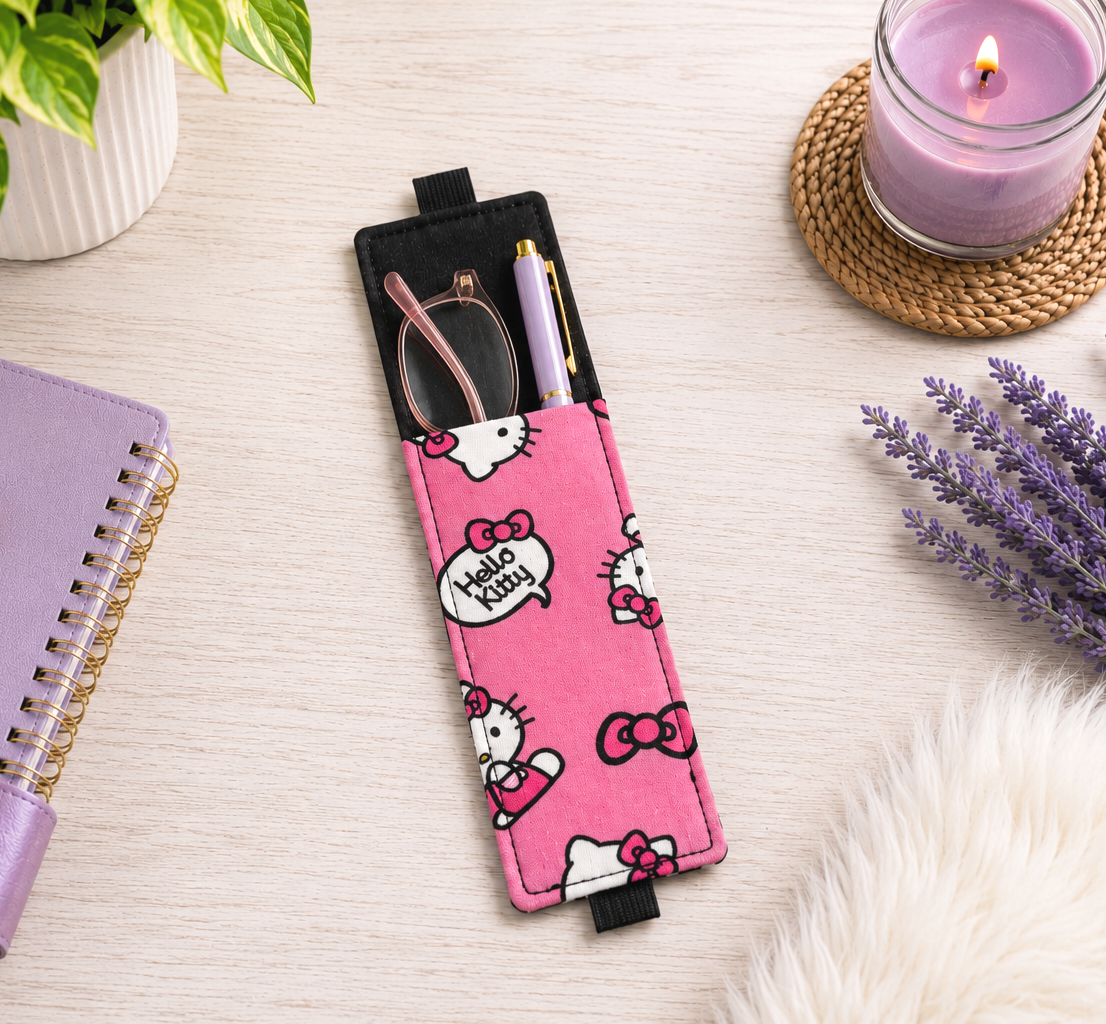 Handsewn H Kitty Fabric Bookmark with Accessory Pocket