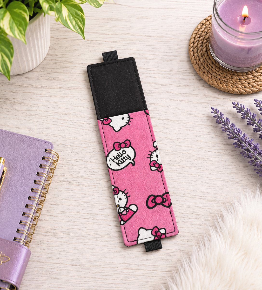 Handsewn H Kitty Fabric Bookmark with Accessory Pocket