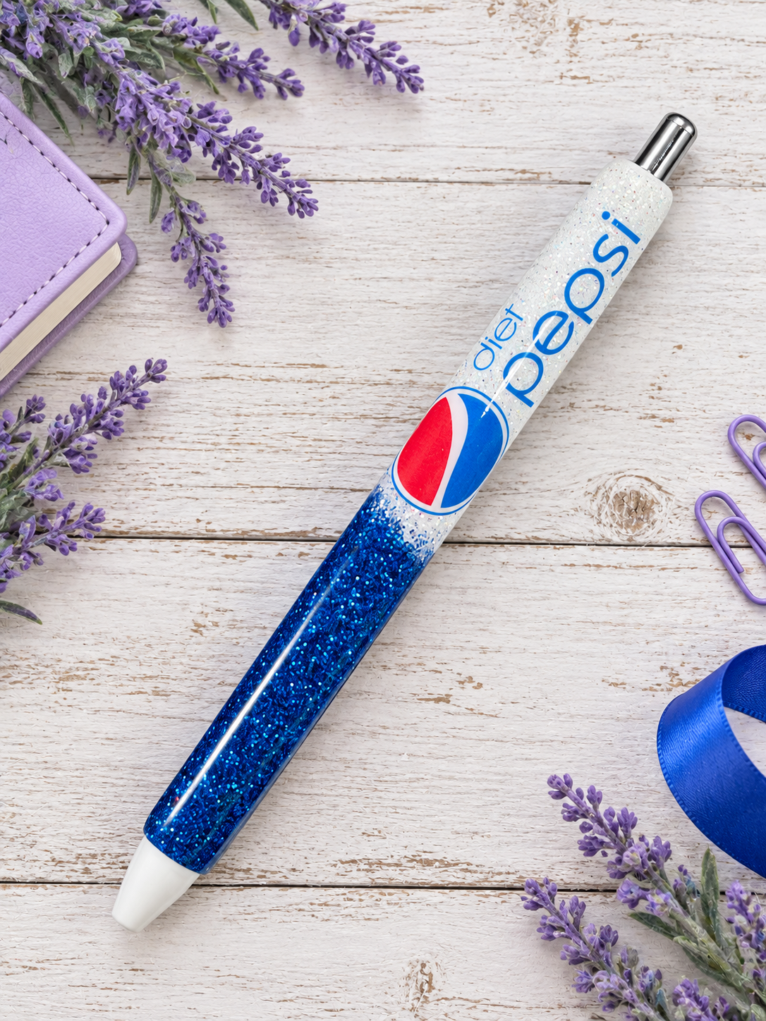 Handmade Diet Pepsi glitter pen with free refill