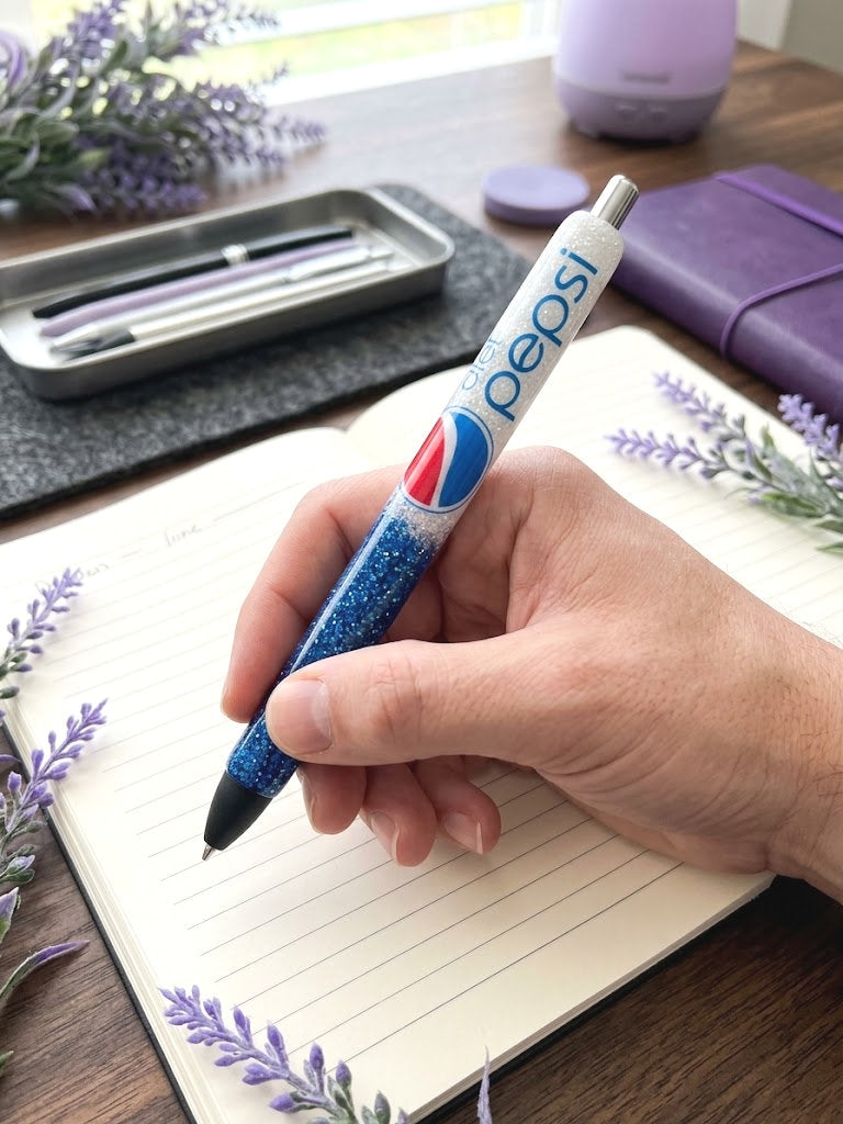 Handmade Diet Pepsi glitter pen with free refill