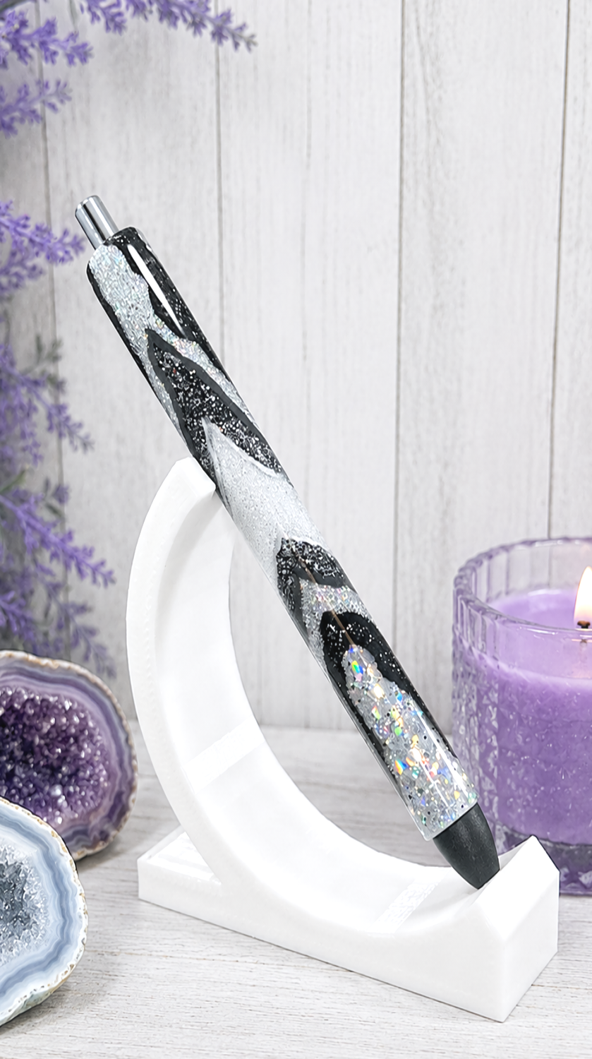 Handmade Black and Silver Geode design glitter pen with free refill