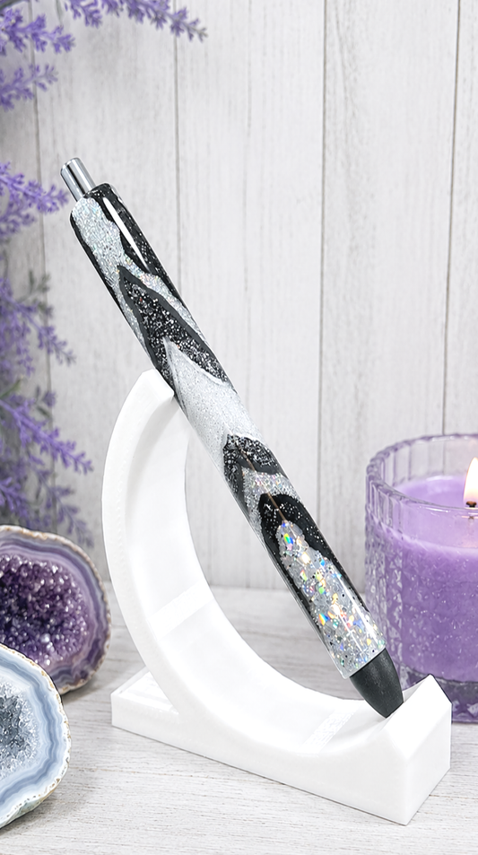 Handmade Black and Silver Geode design glitter pen with free refill