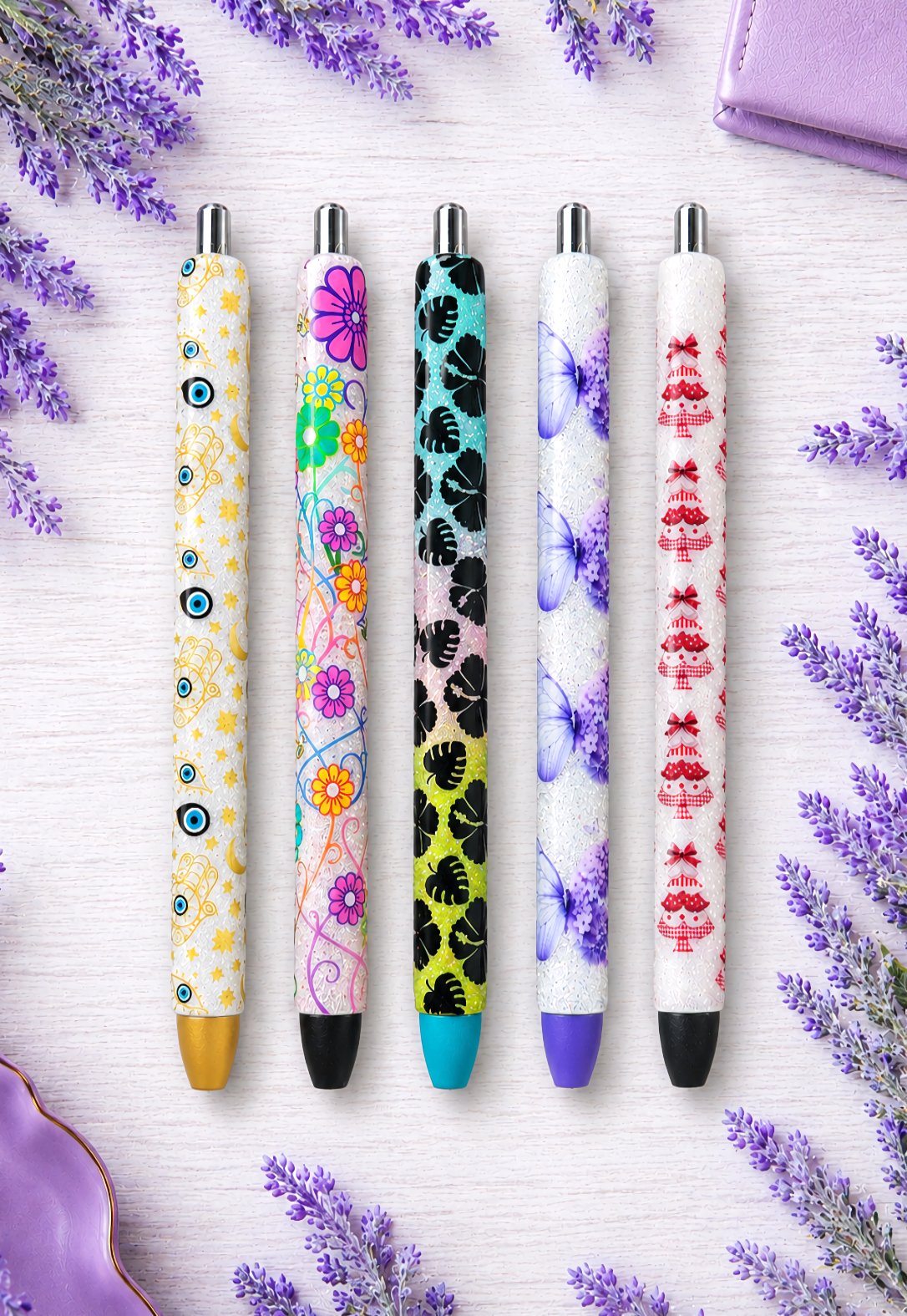 Handmade Hibiscus on rainbow glitter pen with free refill