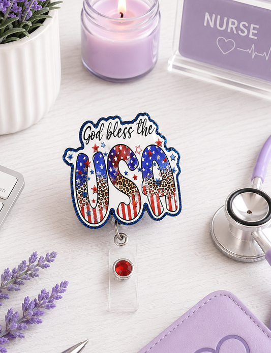 Handmade Patriotic USA ID badge reel