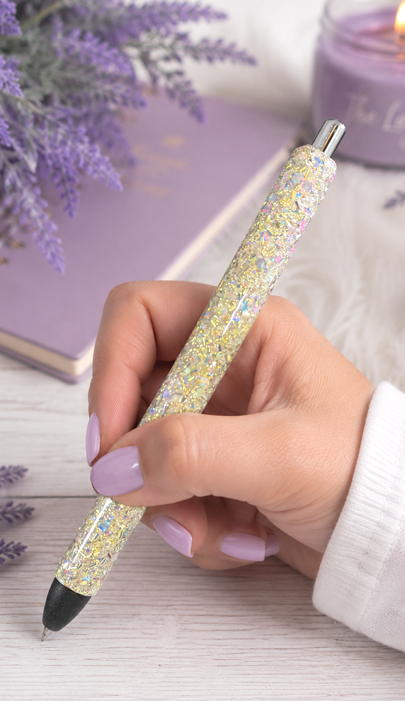 Handmade Gold Holographic glitter pen with free refill