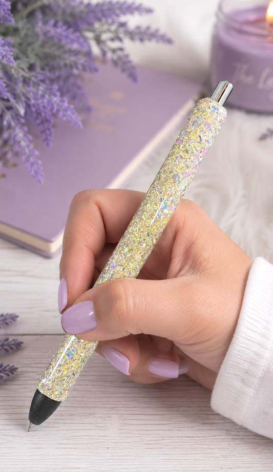 Handmade Gold Holographic glitter pen with free refill