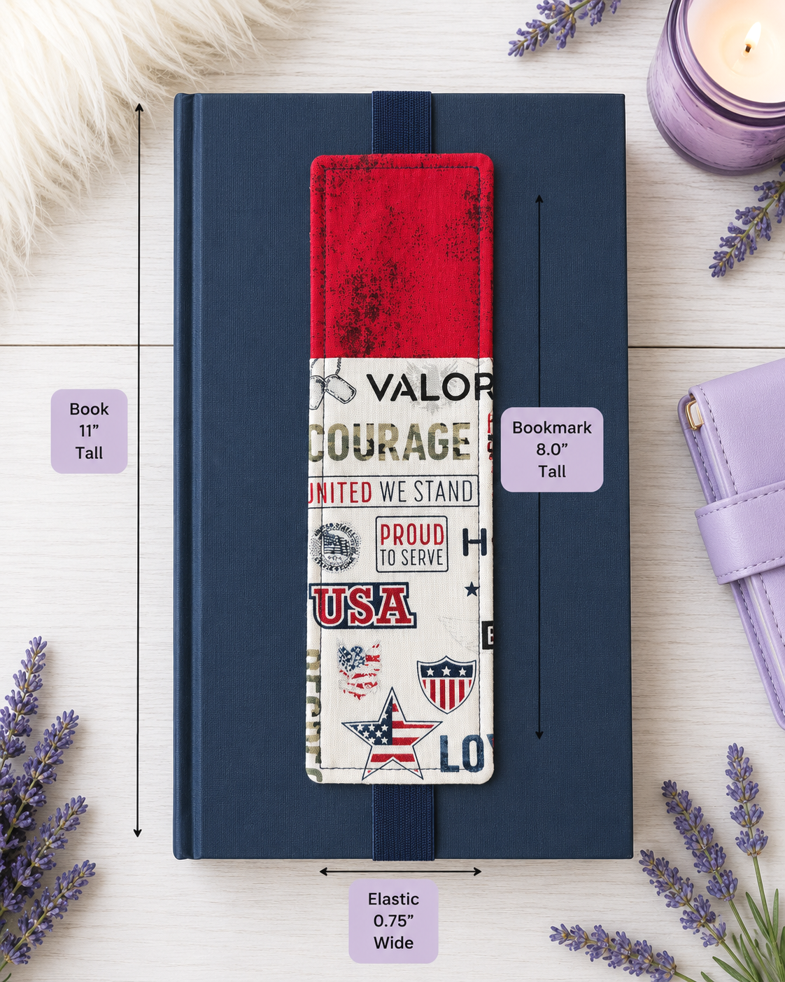 Handsewn Military Patriotic Fabric Bookmark with Accessory Pocket 2