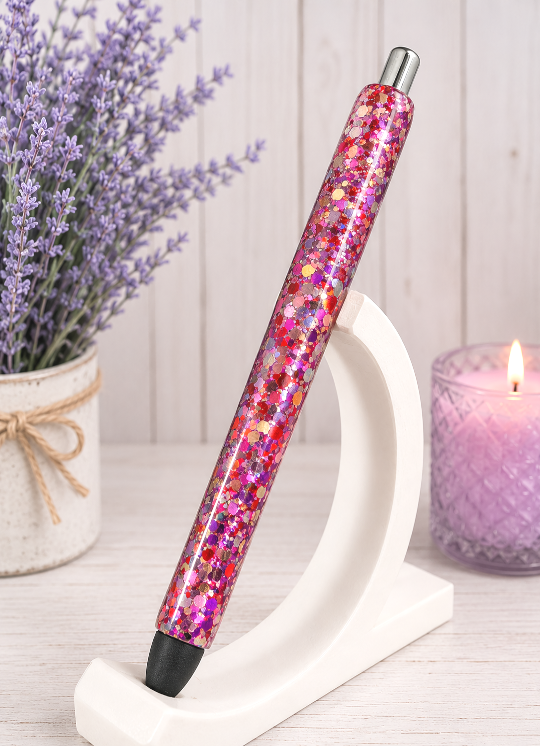 Handmade Cherry Red and Dark Pink Chunky glitter pen with free refill