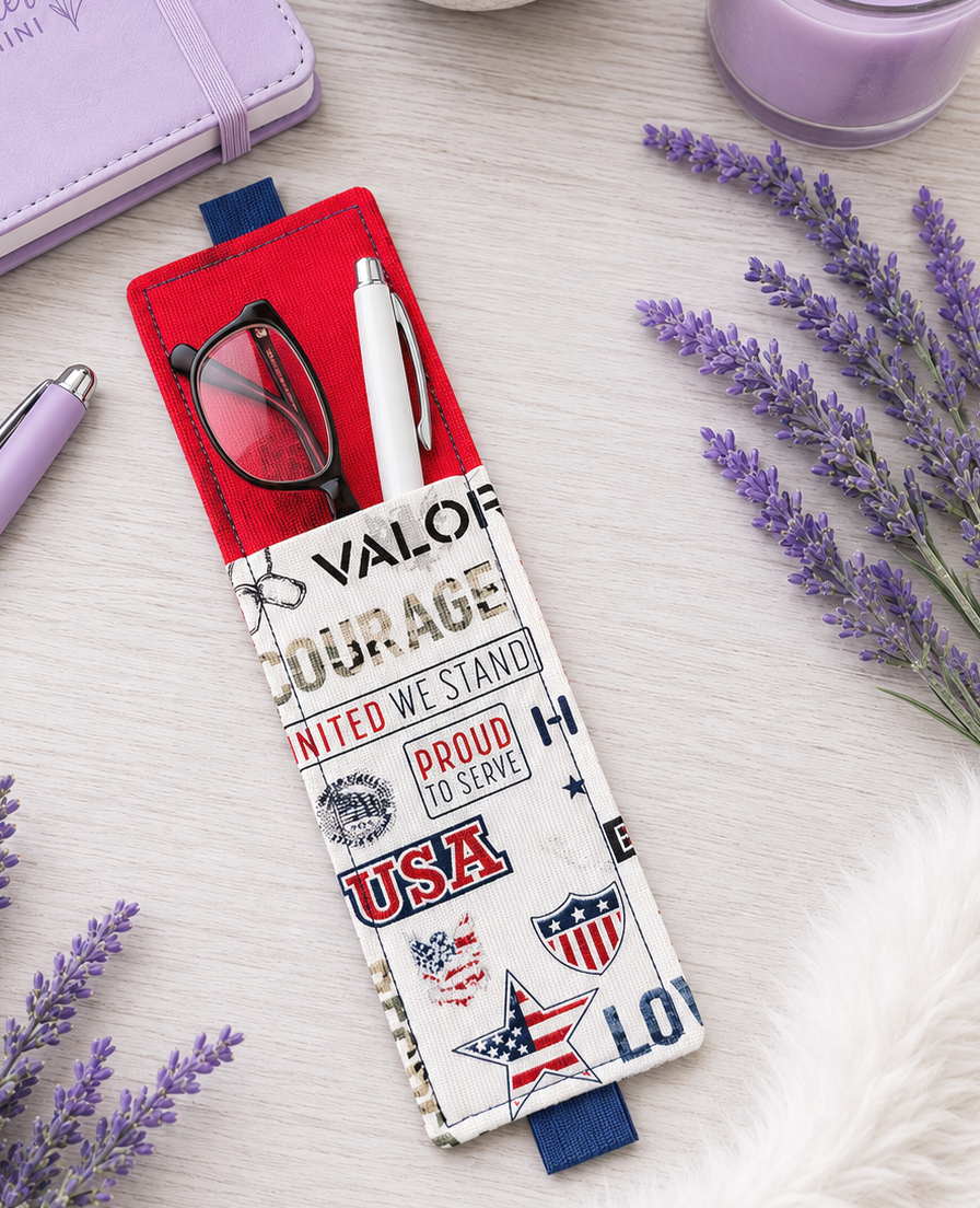Handsewn Military Patriotic Fabric Bookmark with Accessory Pocket 2