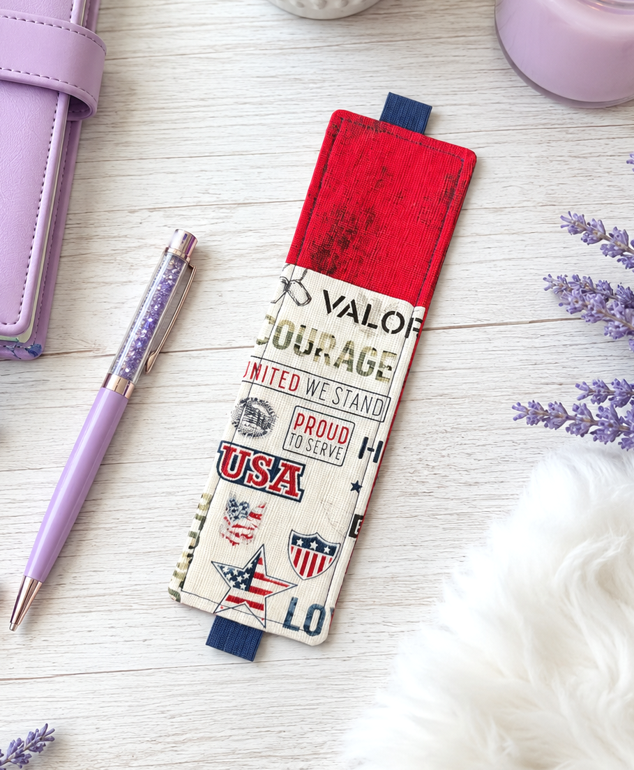 Handsewn Military Patriotic Fabric Bookmark with Accessory Pocket 2