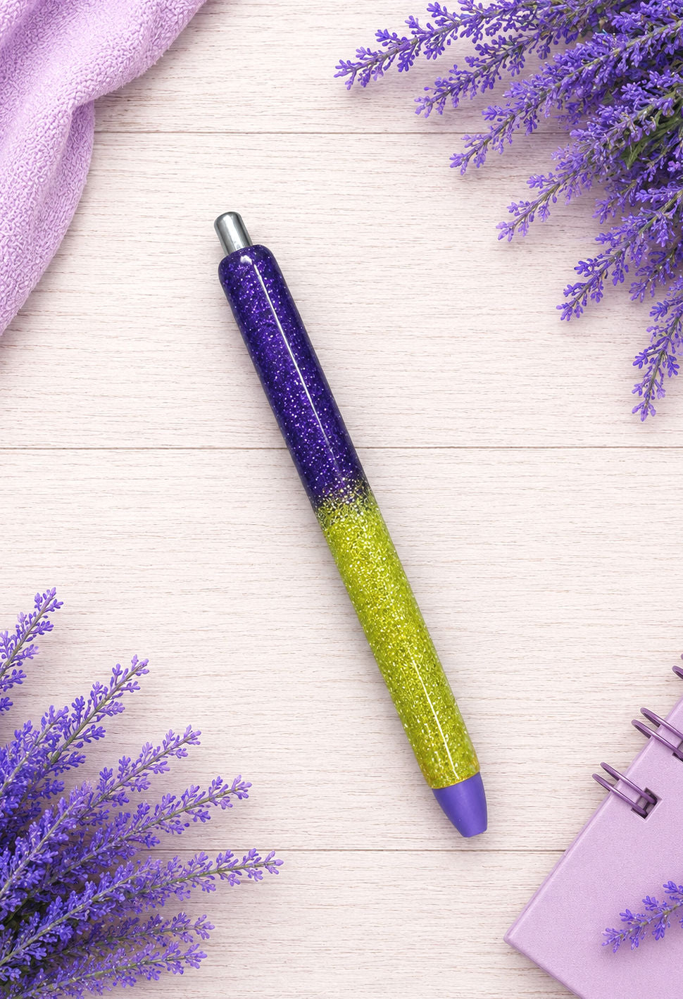 Handmade Purple and Yellow Gold ombre glitter pen with free refill
