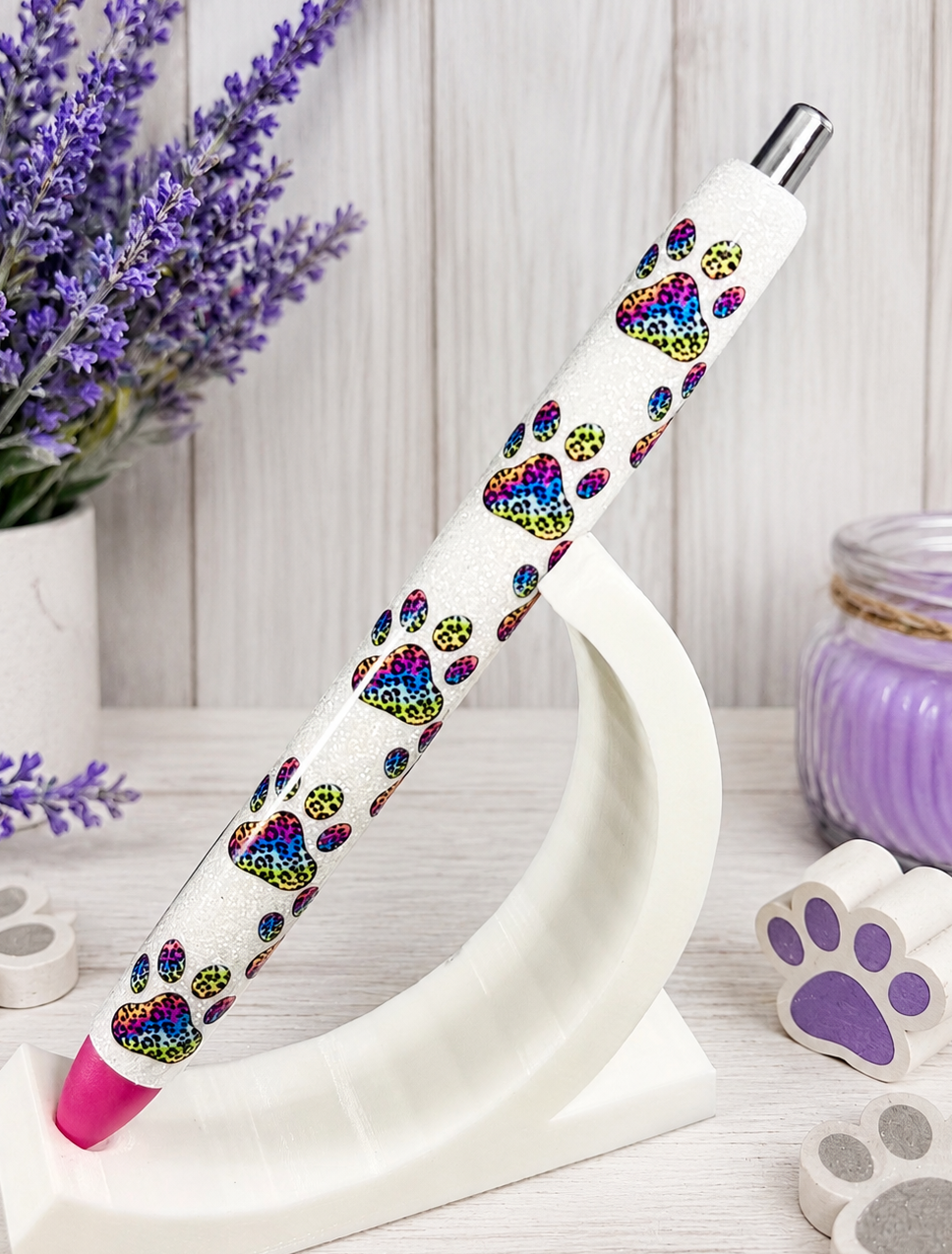 Handmade Rainbow Leopard Print Dog Paws glitter pen with free refill