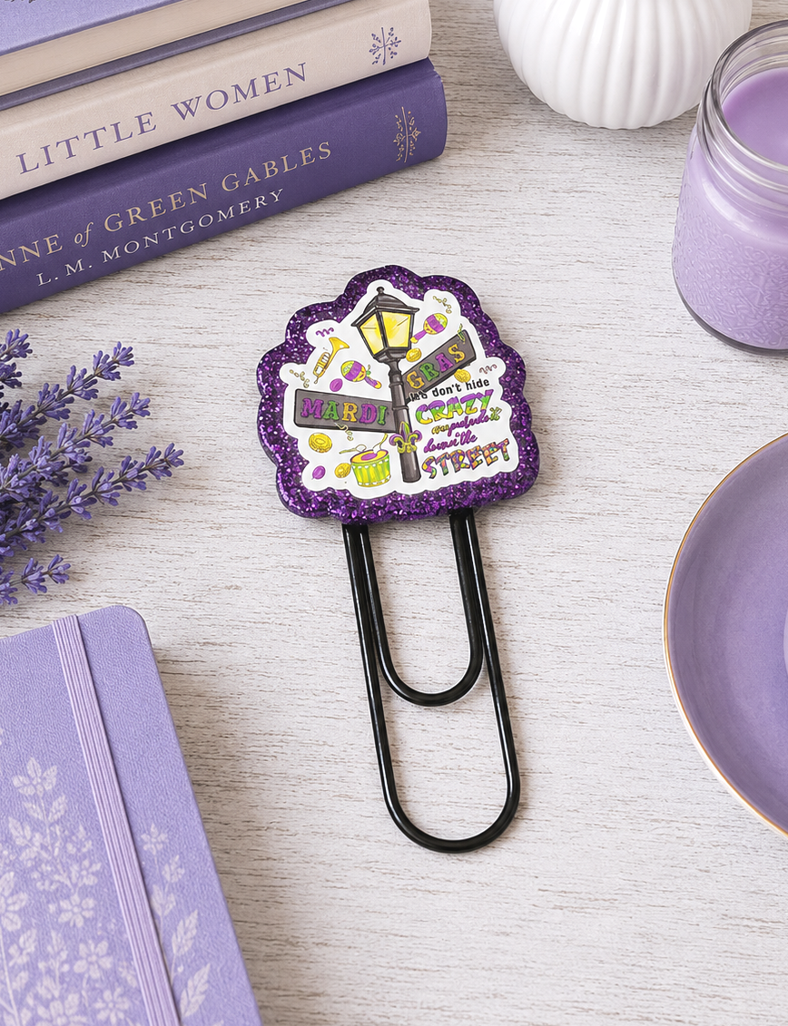 CLEARANCE Book Lovers Mardi Gras Jumbo Paper Clip Bookmark