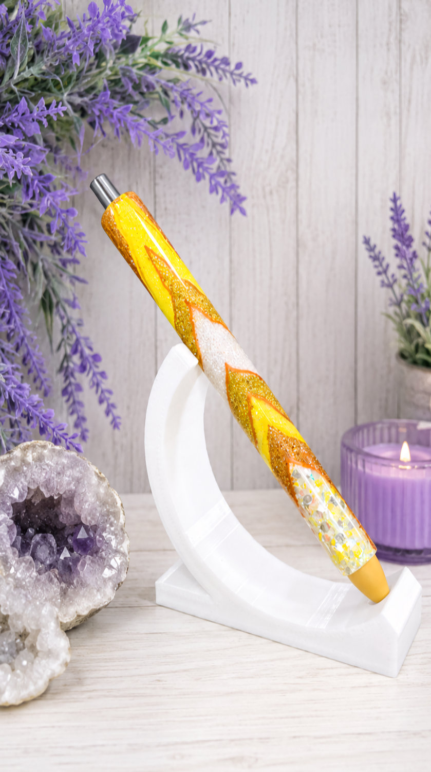 Handmade Yellow Geode design glitter pen with free refill