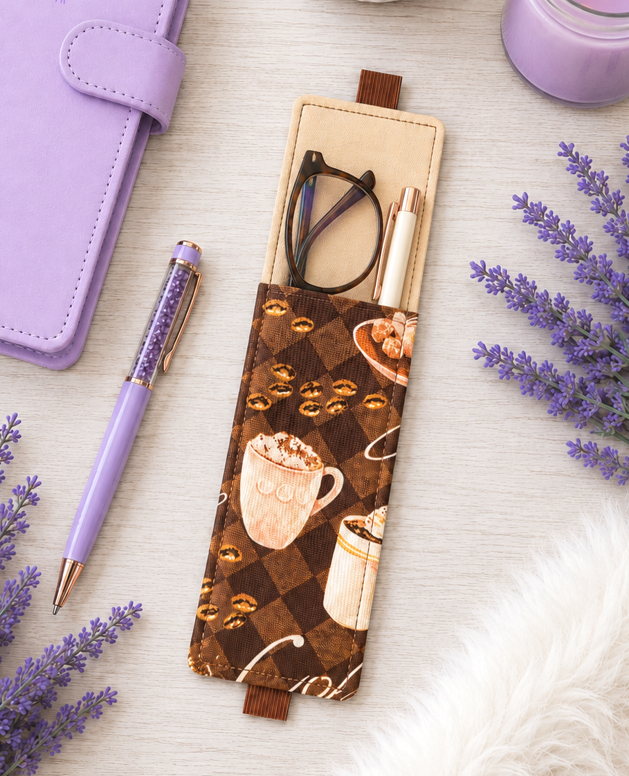 Handsewn Coffee Themed Fabric Bookmark with Accessory Pocket