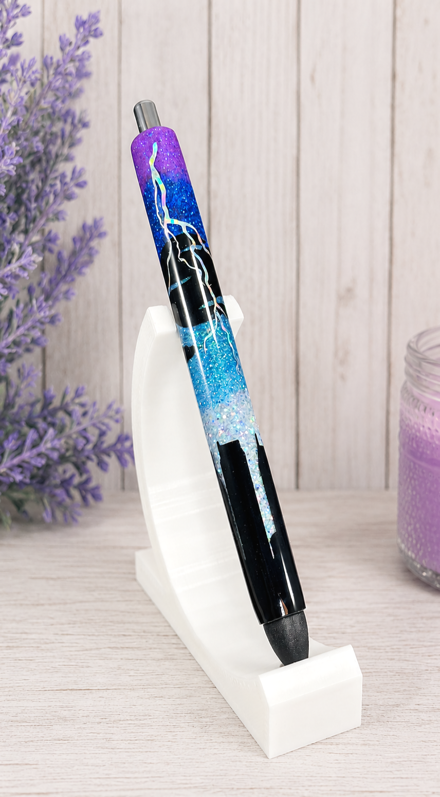 Handmade Cityscape Thunderstorm glitter pen with free refill 2