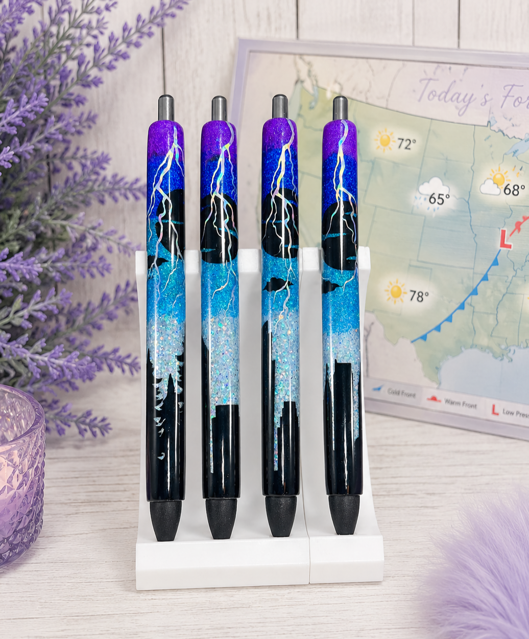 Handmade Cityscape Thunderstorm glitter pen with free refill 1