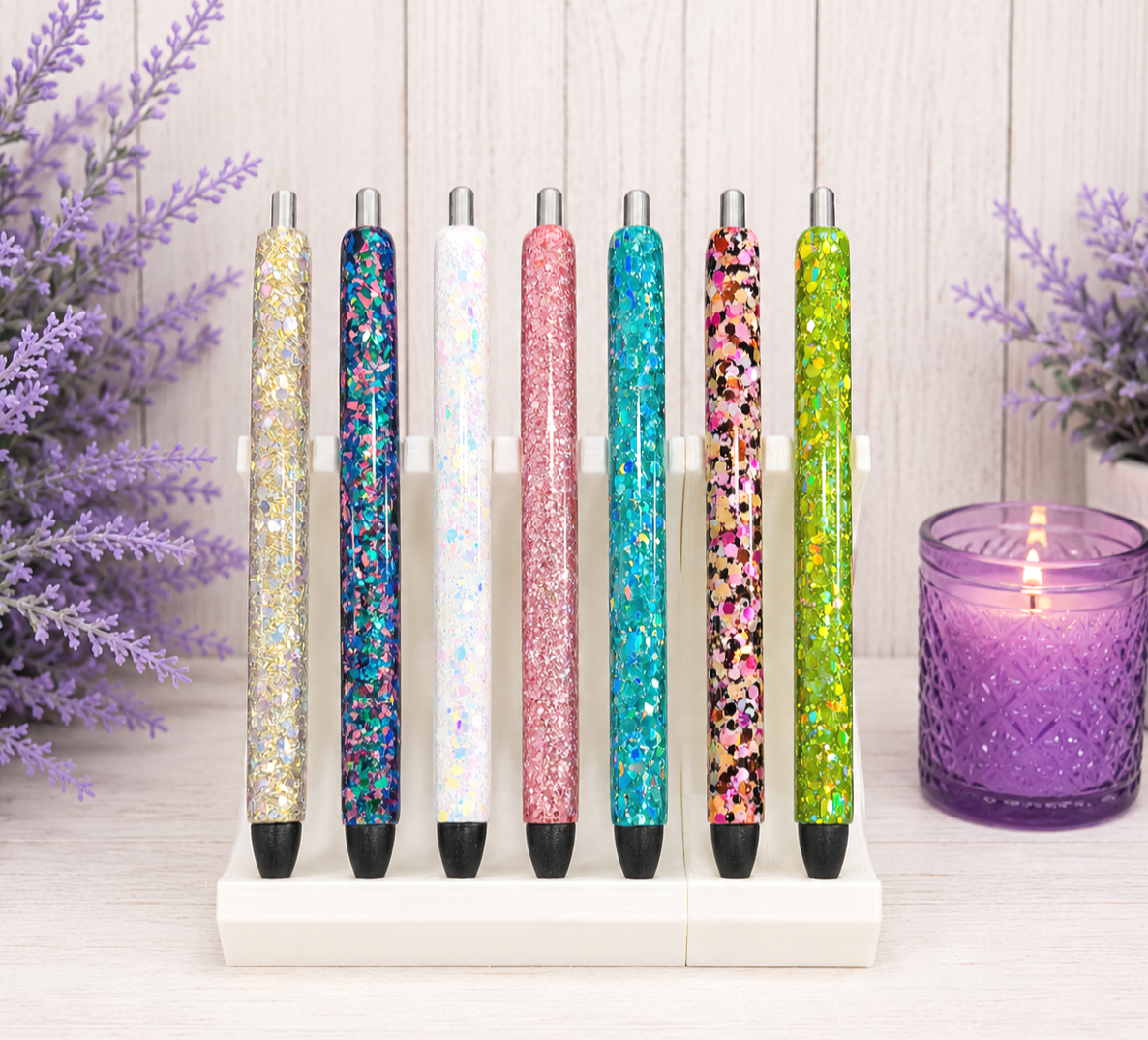 Handmade Pink Orange Black  glitter pen with free refill