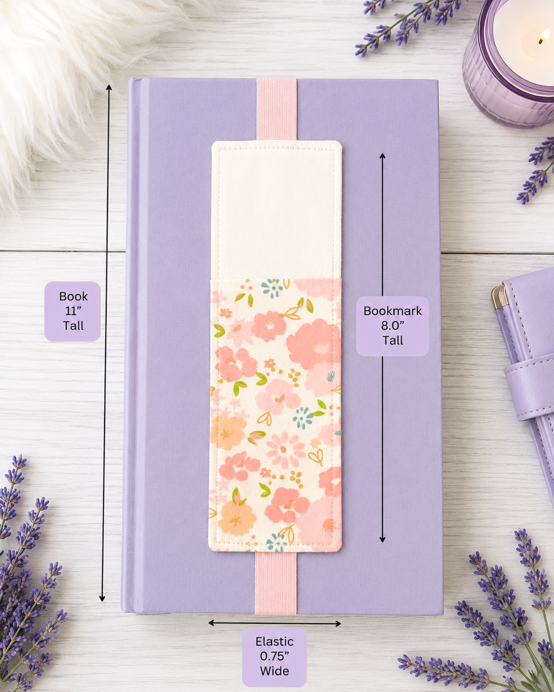Handsewn Pastel Flowers Fabric Bookmark with Accessory Pocket 2