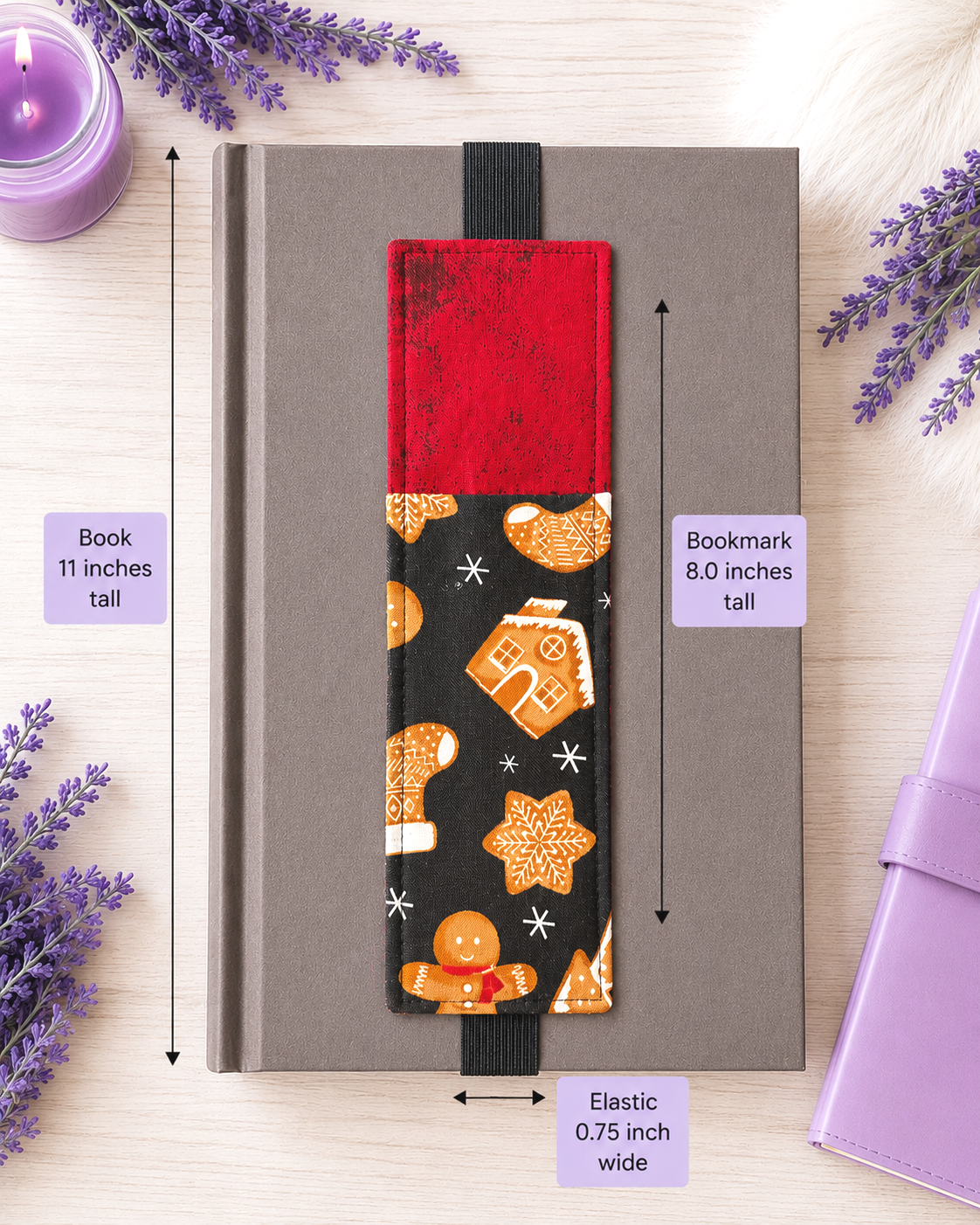 Handsewn Christmas Gingerbread Fabric Bookmark with Accessory Pocket