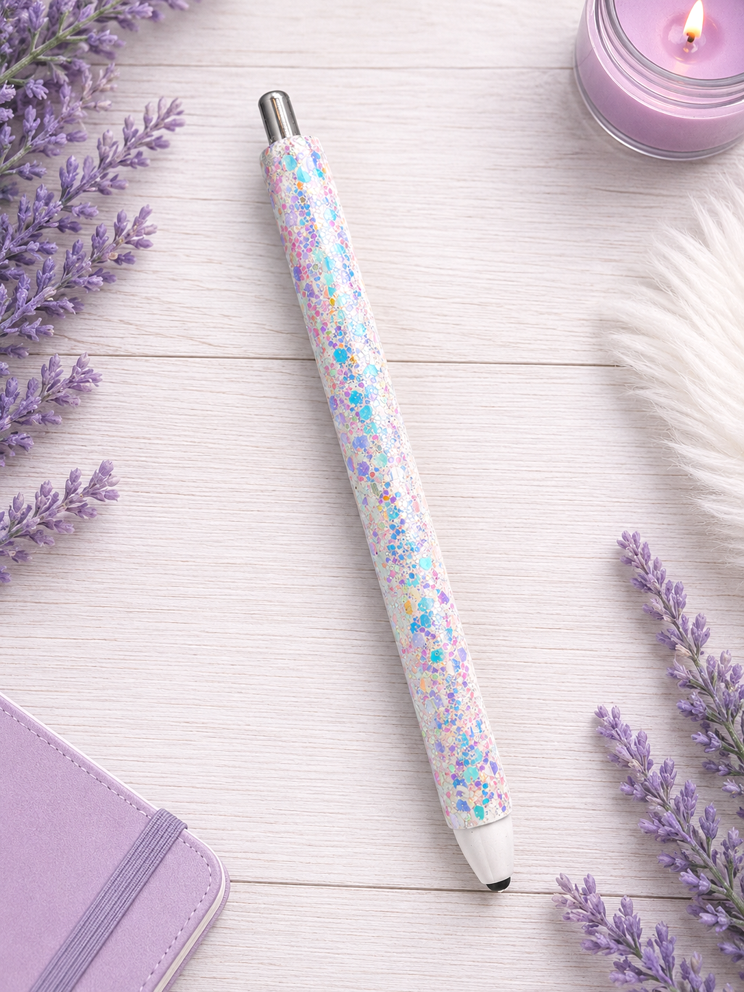 Handmade Holographic Opal White Chunky glitter pen with free refill