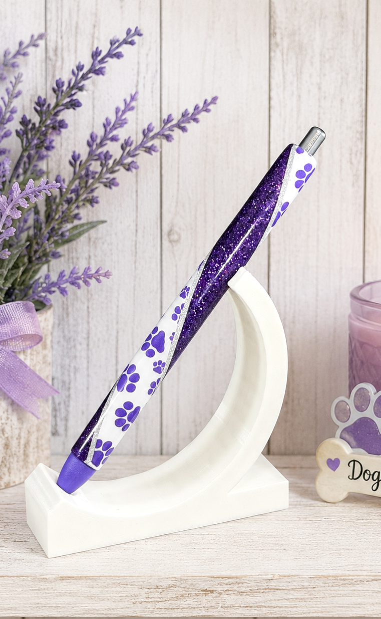 Handmade Dog Paws on Purple glitter pen with free refill