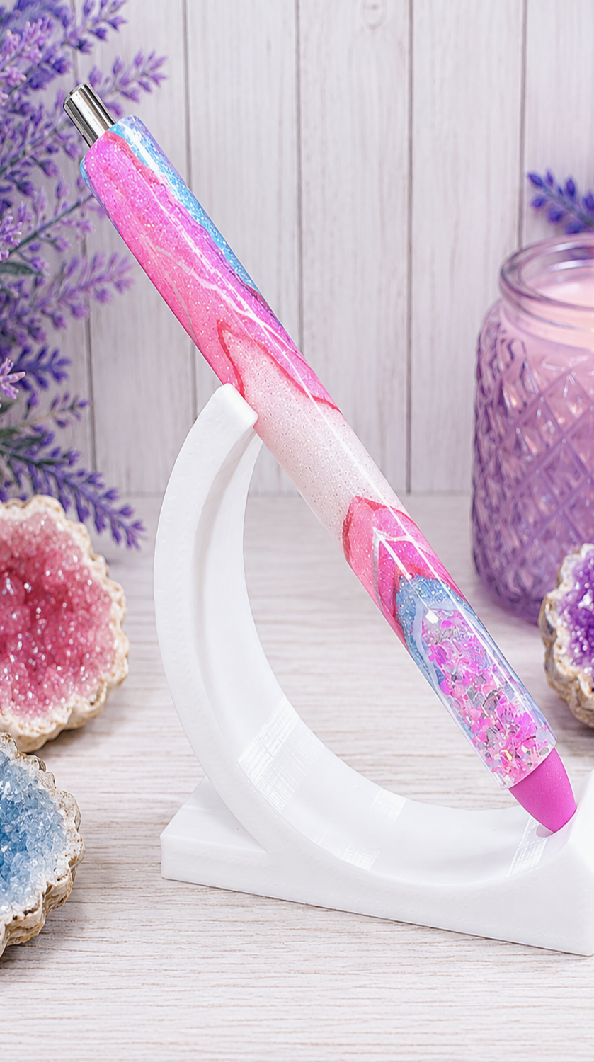 Handmade Pink Geode design glitter pen with free refill