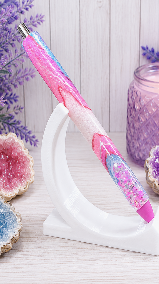 Handmade Pink Geode design glitter pen with free refill