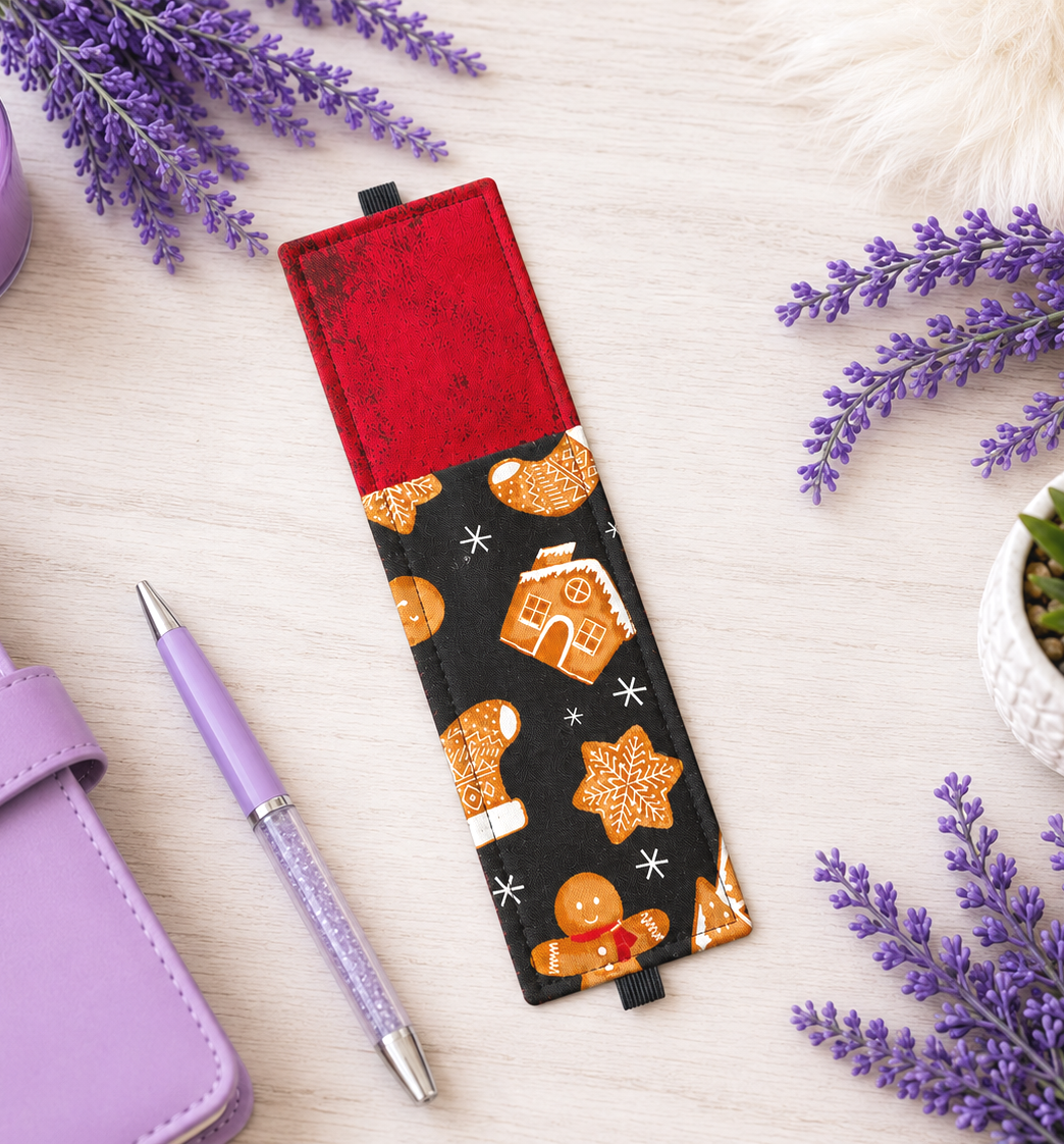 Handsewn Christmas Gingerbread Fabric Bookmark with Accessory Pocket