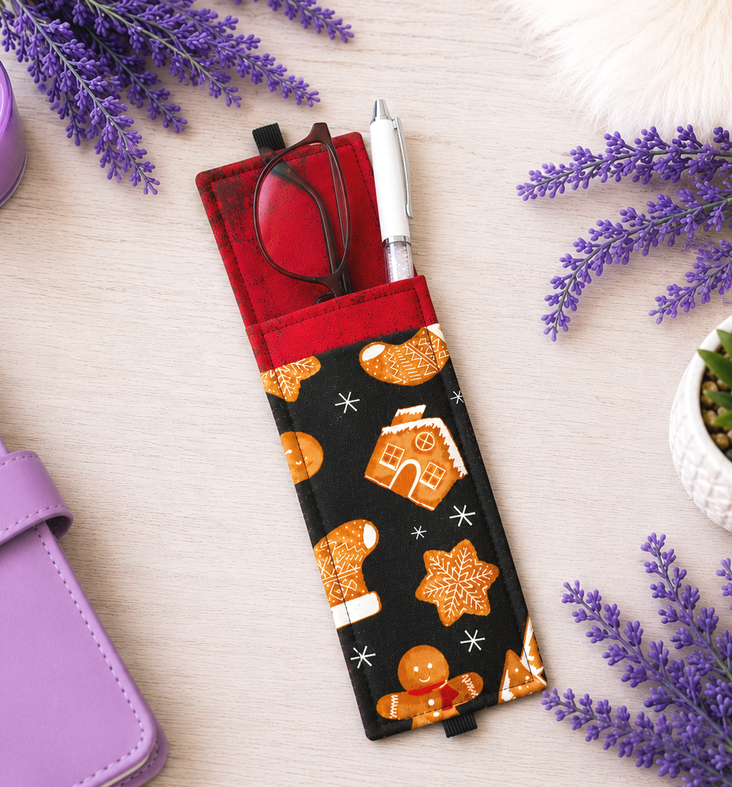 Handsewn Christmas Gingerbread Fabric Bookmark with Accessory Pocket