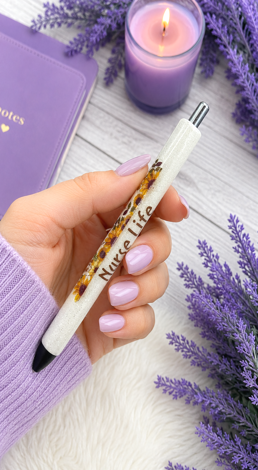 Handmade Nurse Life Sunflowers glitter pen with free refill