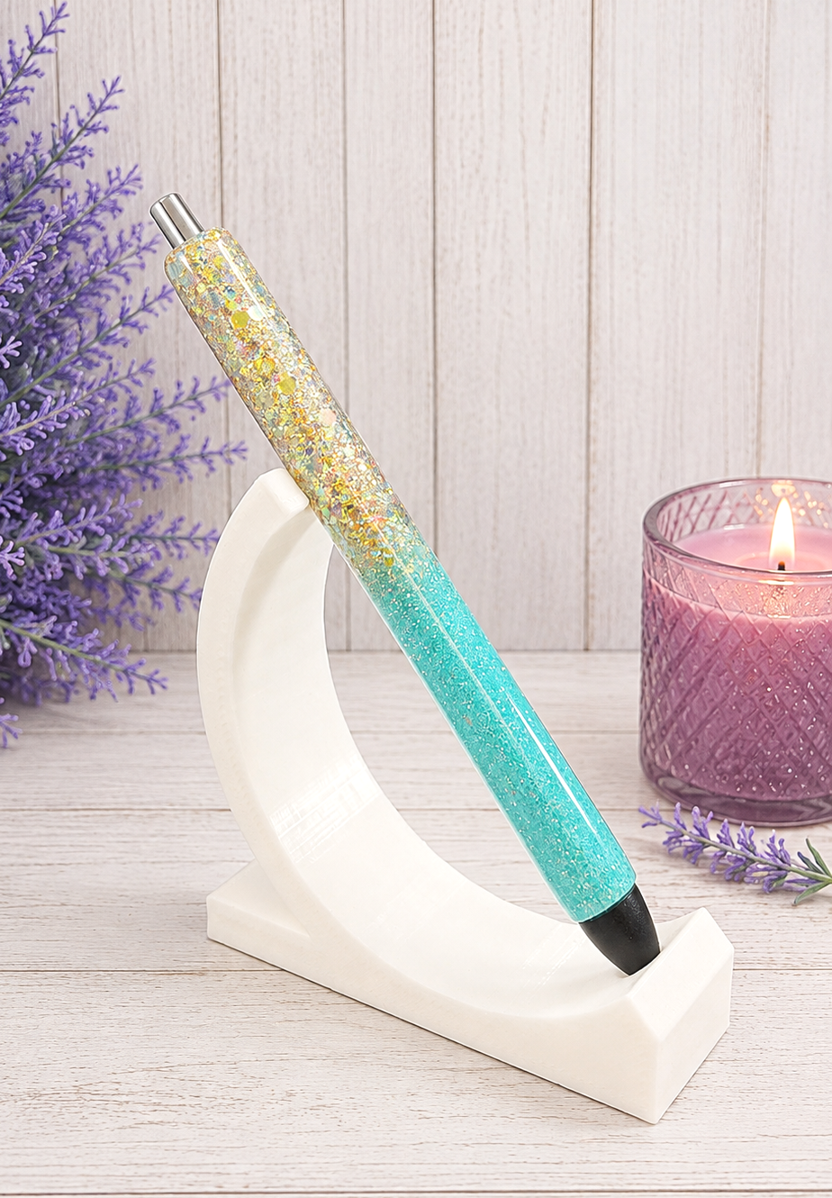 Handmade Mink Green and Gold chunky glitter pen with free refill