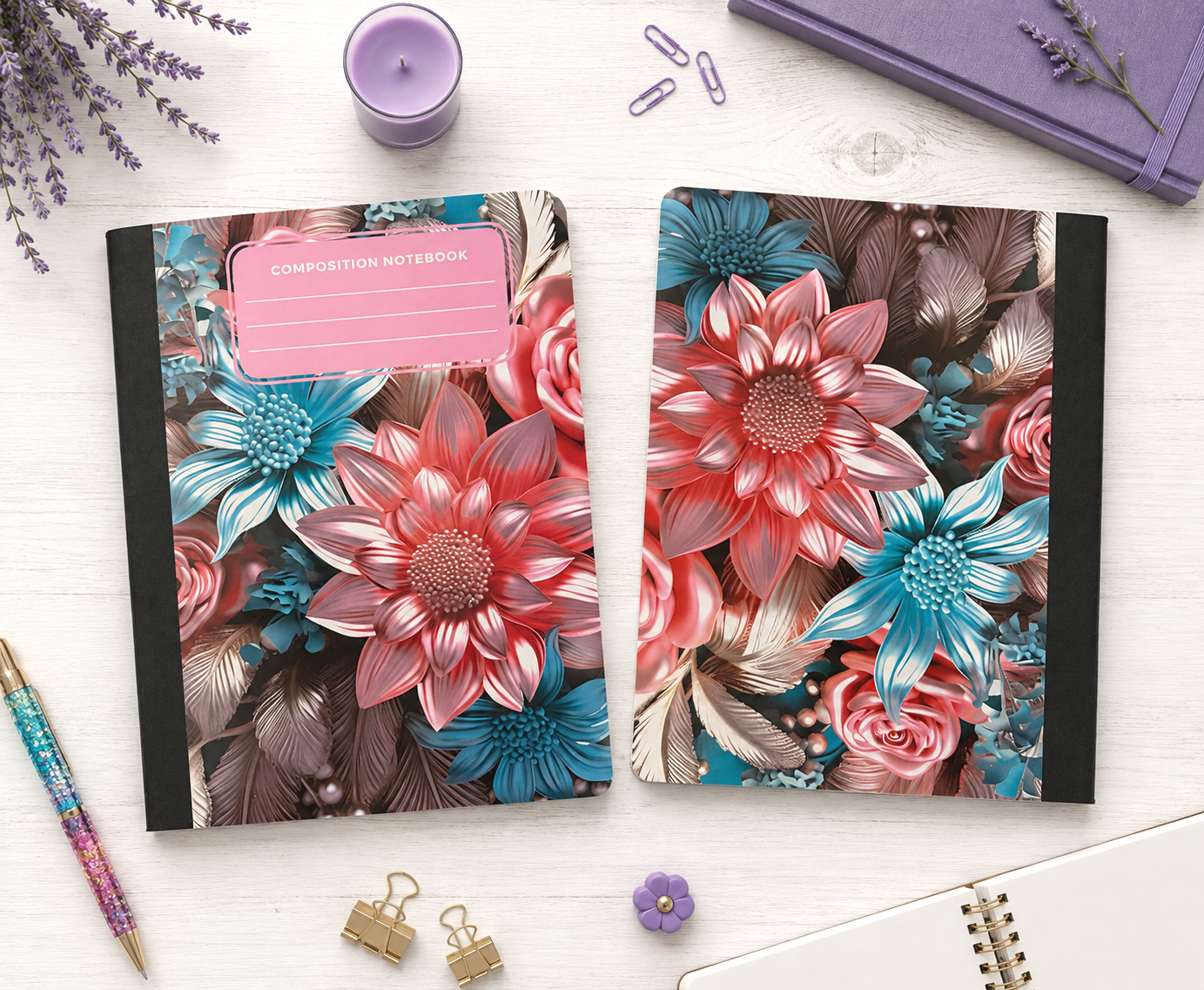 Decorative Vinyl Covered Composition Notebook Flowers 6