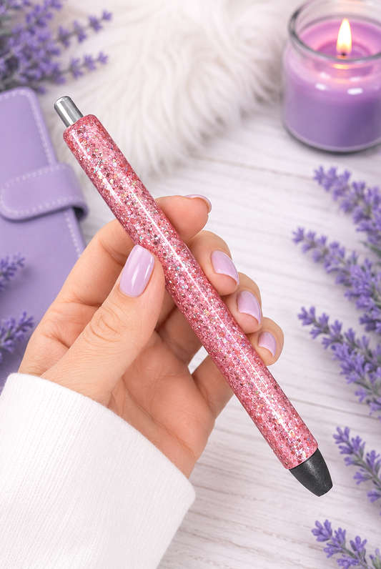 Handmade Pink Mini Chunk glitter pen with free refill