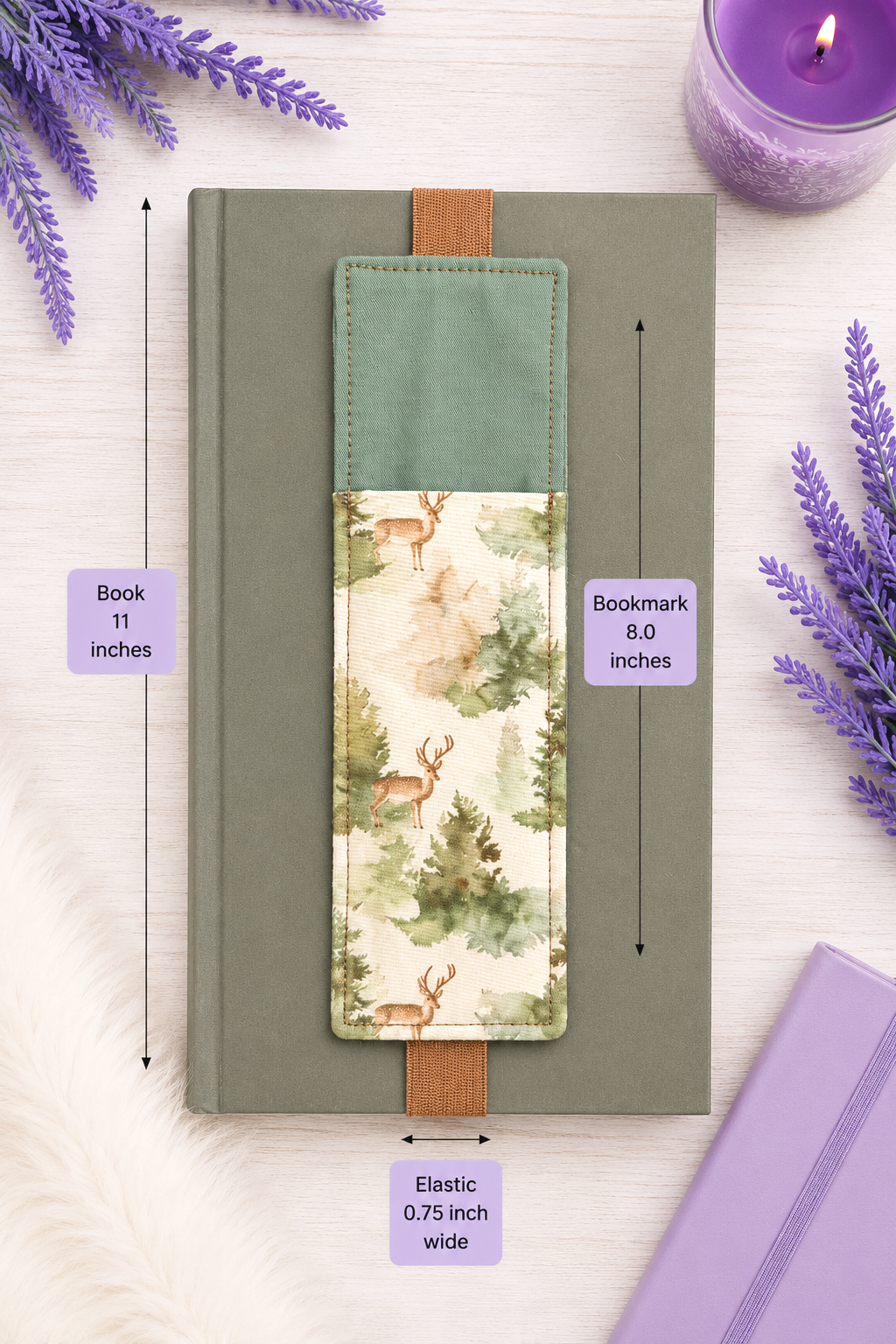 Handsewn Deer and Trees Fabric   Bookmark with Accessory Pocket 3