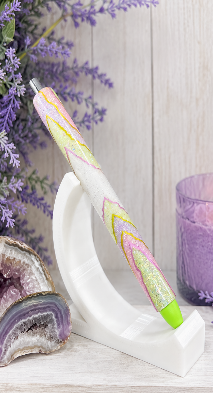 Handmade Pink Green Lavender Geode design glitter pen with free refill