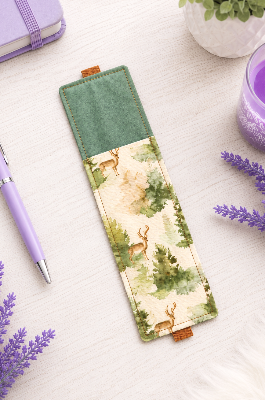 Handsewn Deer and Trees Fabric   Bookmark with Accessory Pocket 3